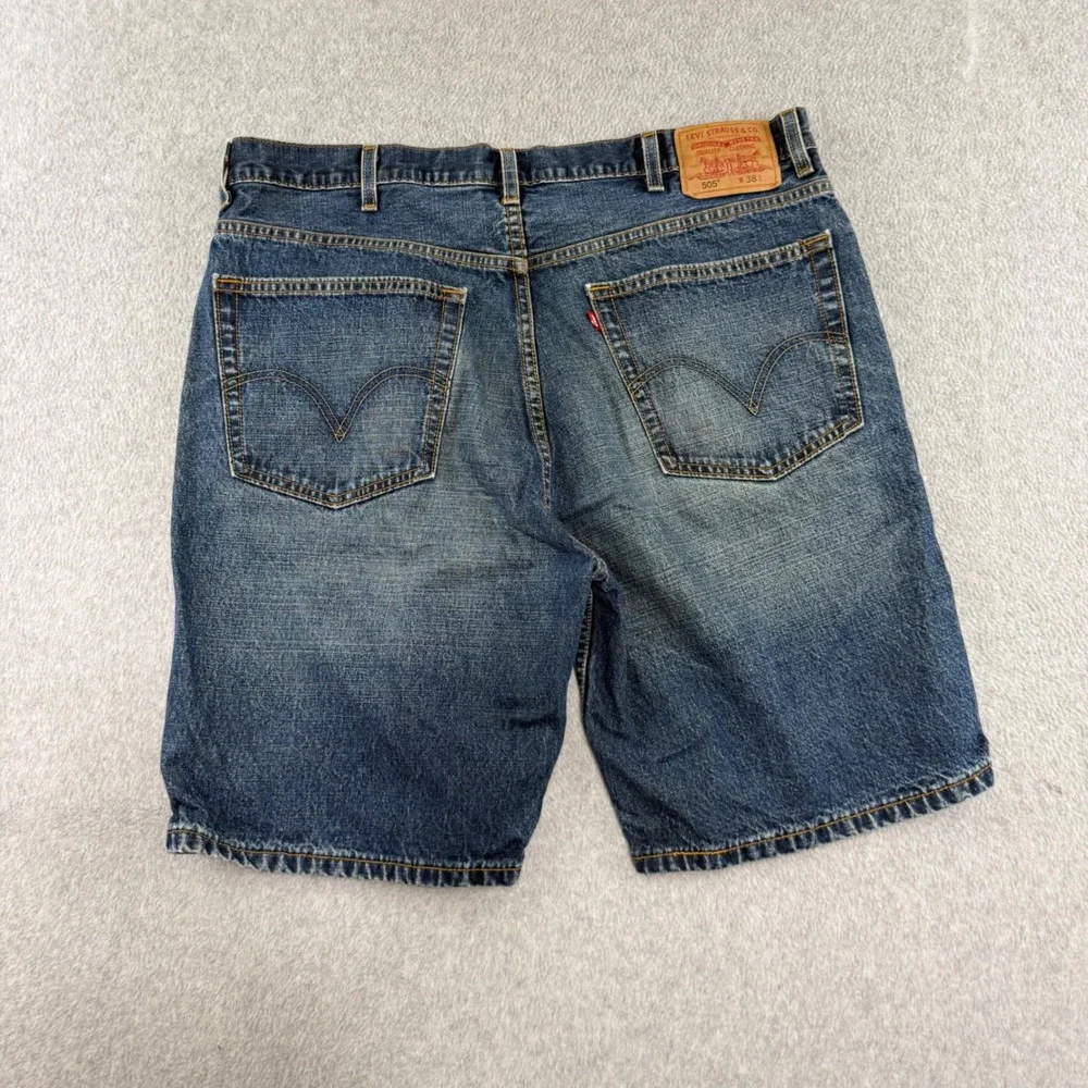 Levi's 505 Regular Fit Denim Shorts Mens 38 Blue Mid Wash Jean Workwear